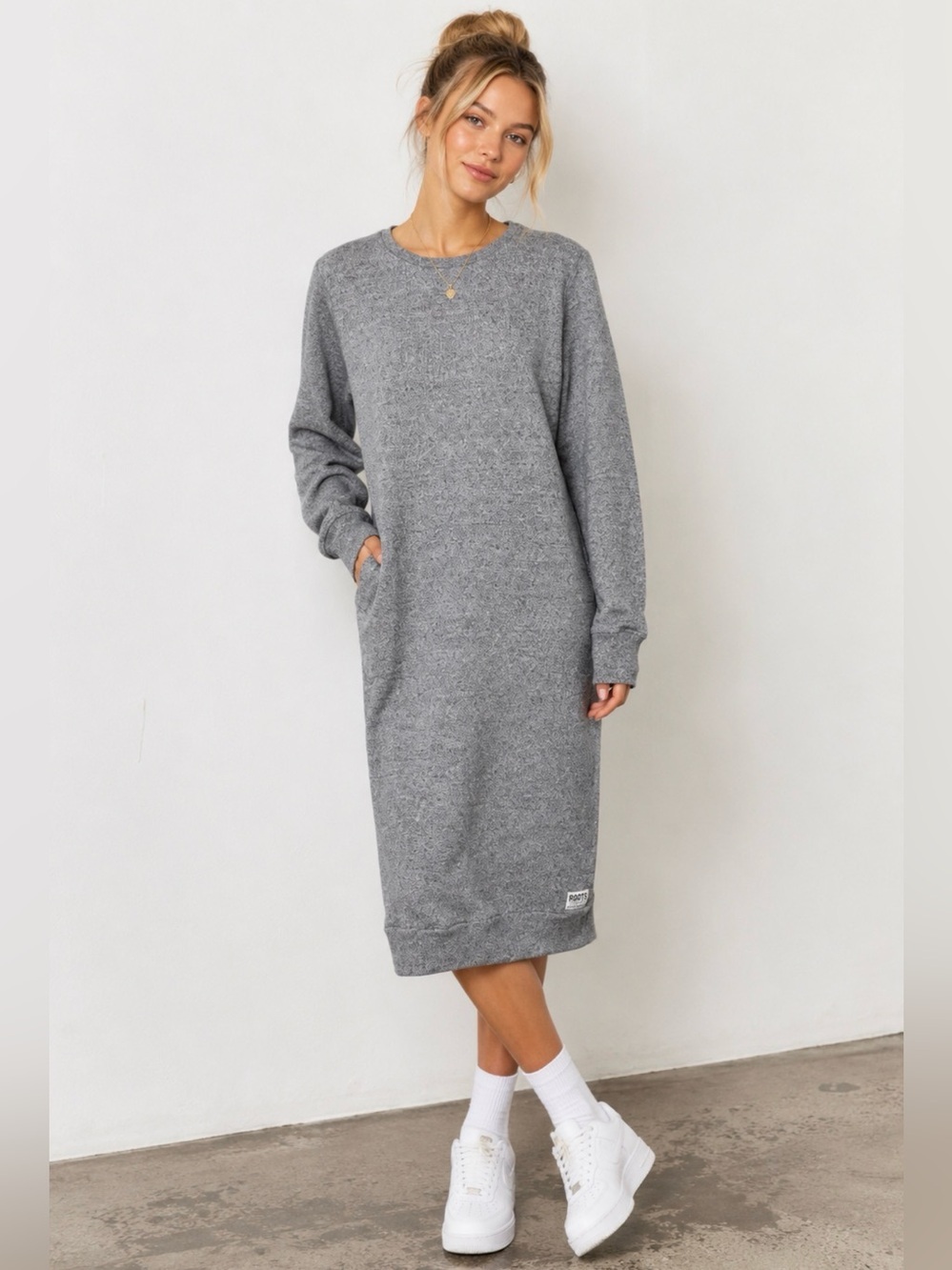 ROOTS Canada Maxi Sweatshirt Dress Long Sleeve Heather Gray XS